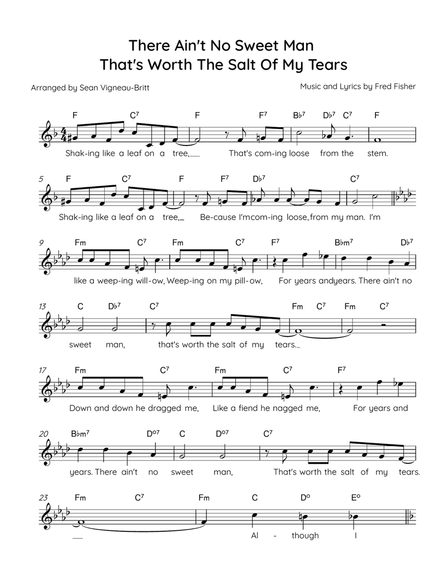 There Ain't No Sweet Man That's Worth The Salt Of My Tears Piano scores gallery preview page 1