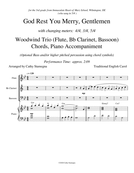 God Rest You Merry, Gentlemen (Woodwind Trio - Flute, Bb Clarinet, Bassoon) (Chords, Piano Acc.) image number null