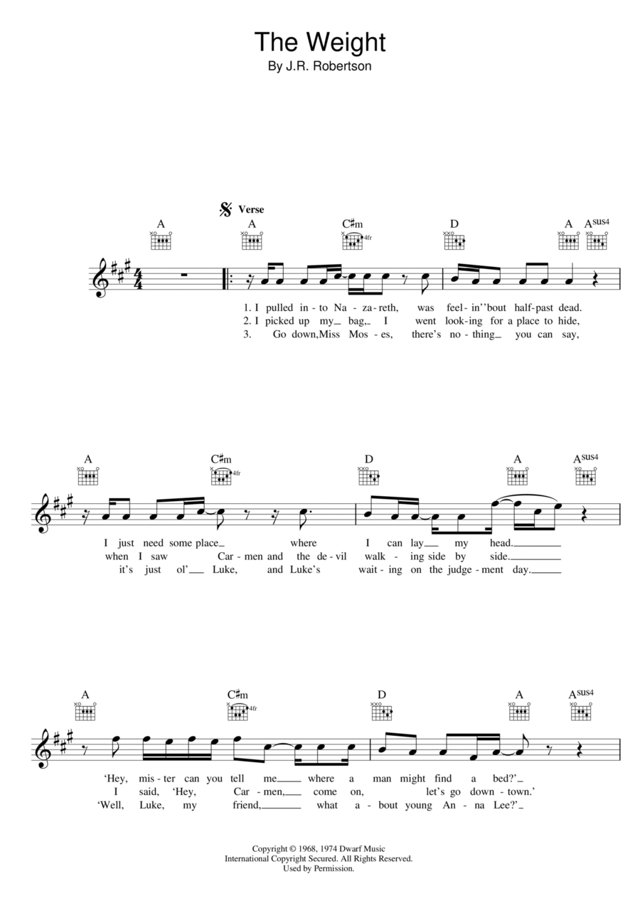 The Weight The Weight Piano scores gallery preview page 1