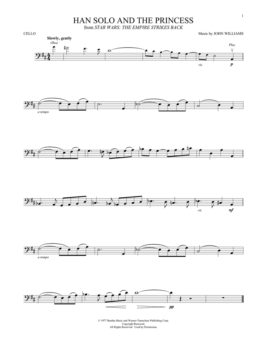Han Solo And The Princess (from Star Wars: The Empire Strikes Back) Cello Solo scores gallery preview page 1