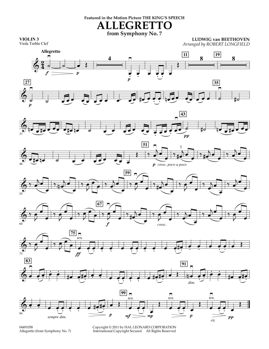 Allegretto (from Symphony No. 7) - Violin 3 (Viola Treble Clef)