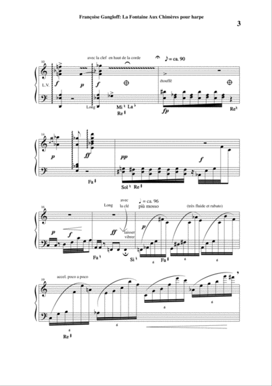 Françoise Gangloff: La Fontaine Aux Chimères for harp Harp scores gallery preview page 3