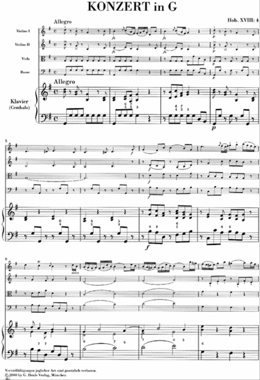 Concerto for Piano (Harpsichord) and Orchestra G Major Hob.XVIII:4 Orchestra scores gallery preview page 2