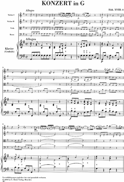 Concerto for Piano (Harpsichord) and Orchestra G Major Hob.XVIII:4