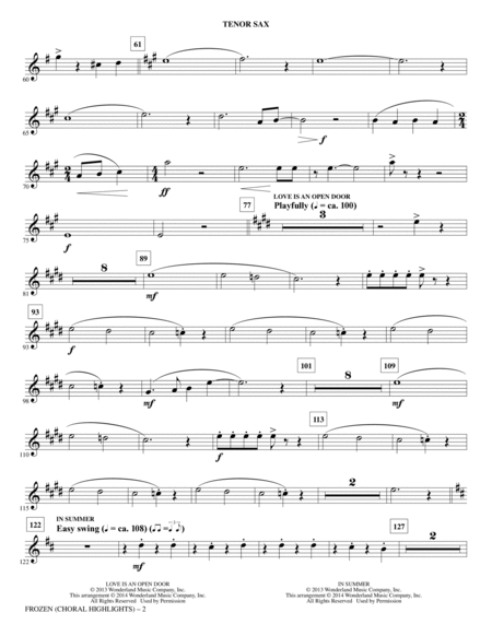 Frozen (Choral Highlights) (arr. Mark Brymer) - Bb Tenor Saxophone