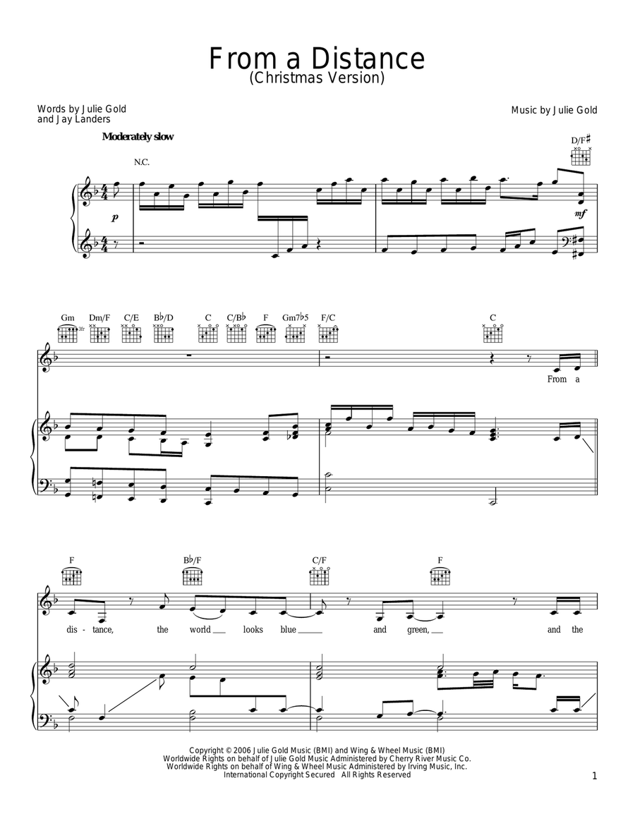 From A Distance (Christmas Version) Piano, Vocal, Guitar scores gallery preview page 1