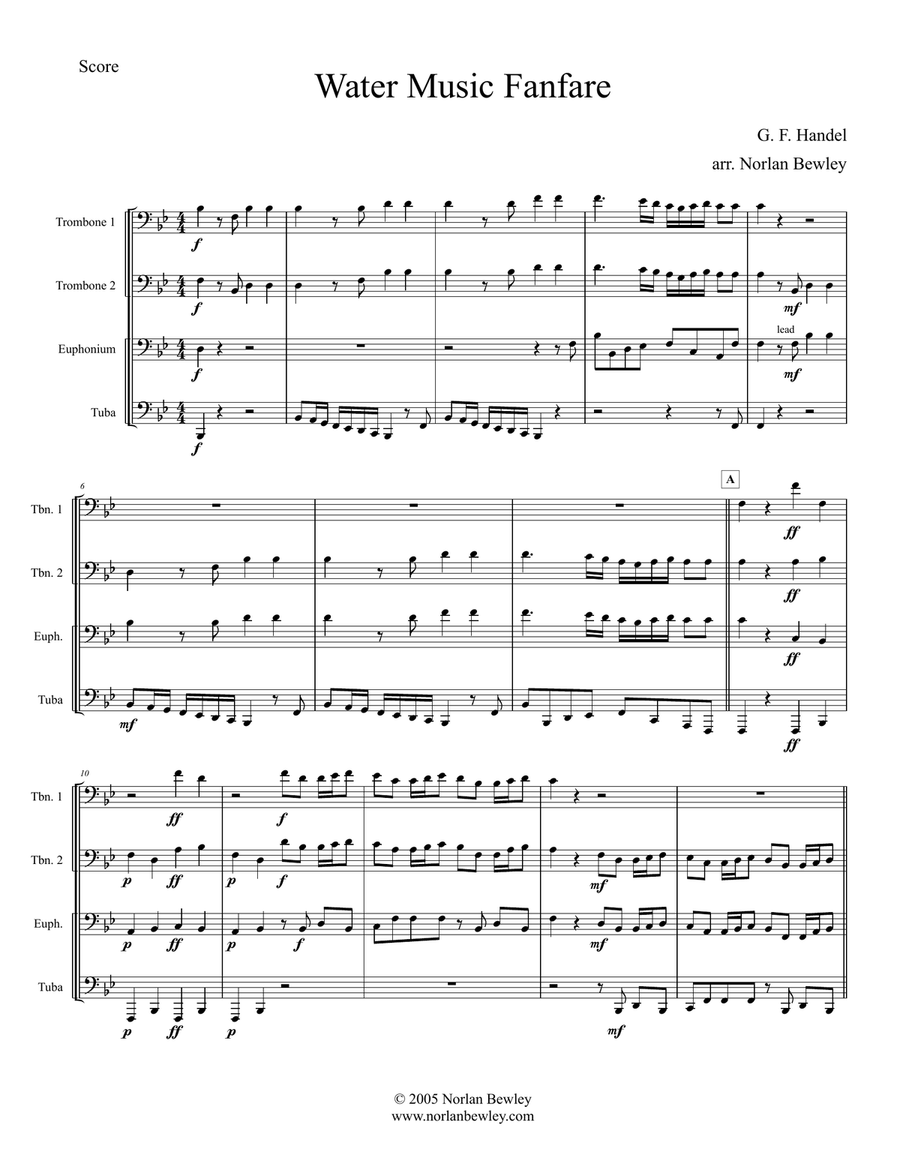 Water Music Fanfare - Low Brass Quartet Brass Quartet scores gallery preview page 1