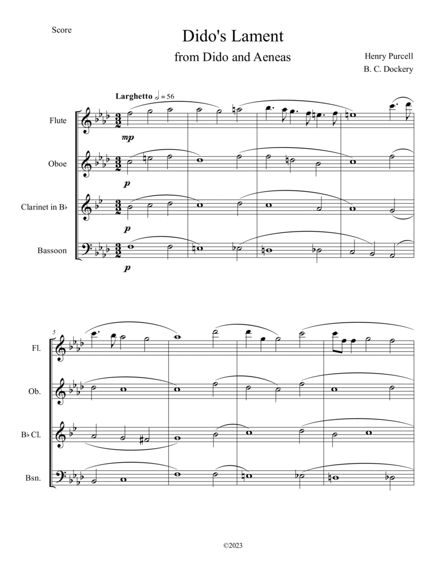 Dido's Lament (Woodwind Quartet) Woodwind Quartet scores gallery preview page 1