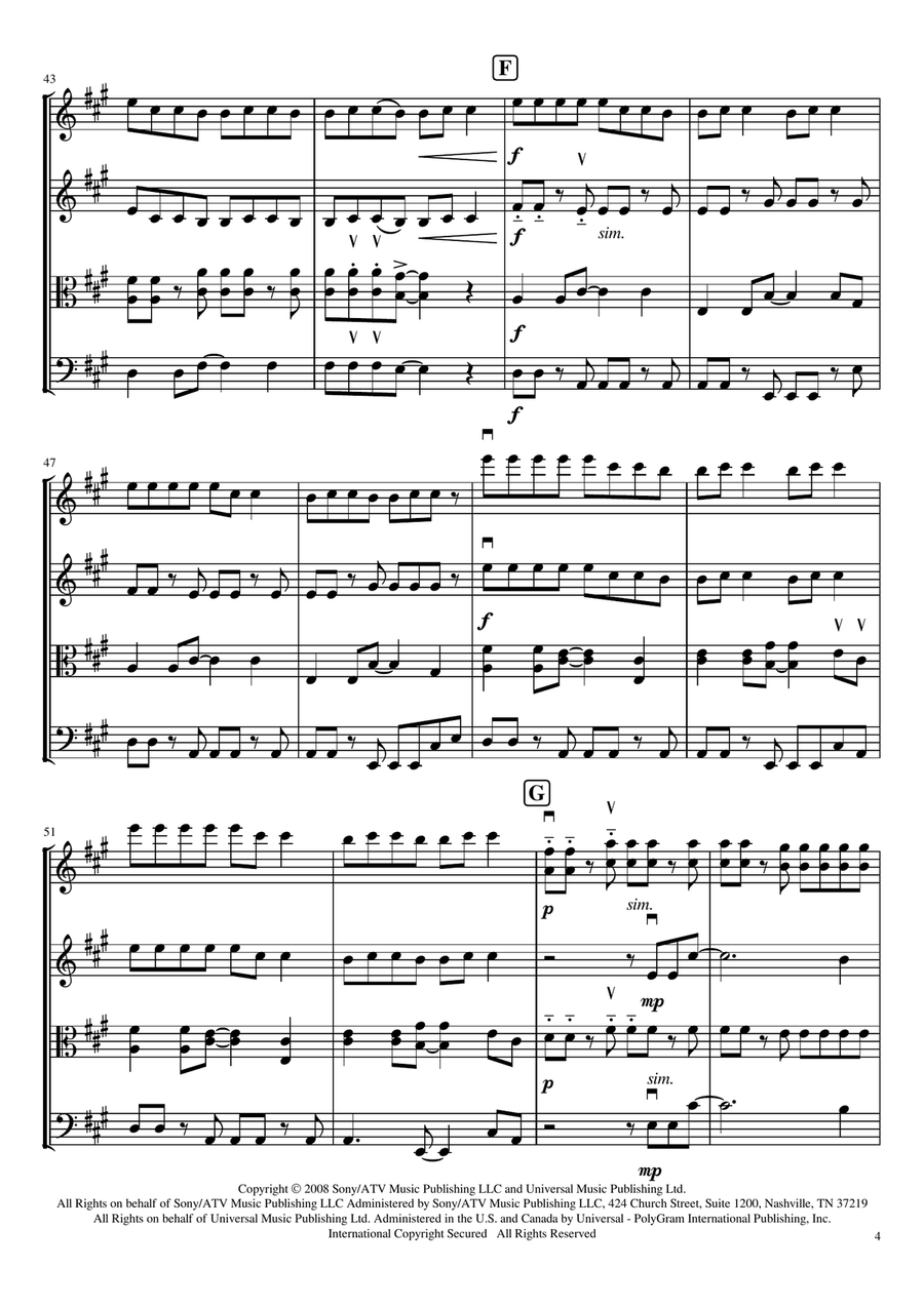 Walking On A Dream String Quartet scores gallery preview page 4
