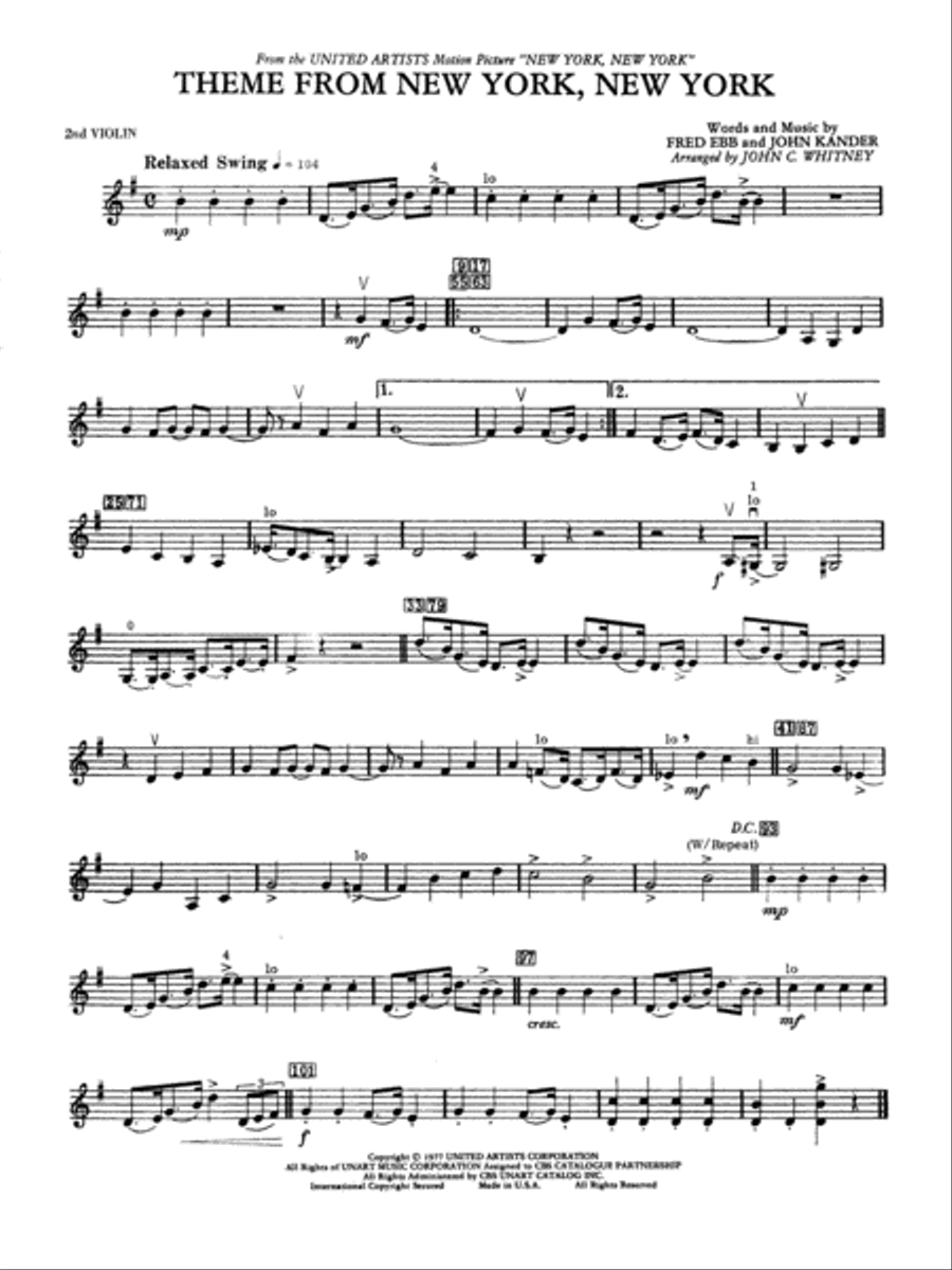 New York, New York, Theme from: 2nd Violin Full Orchestra scores gallery preview page 1