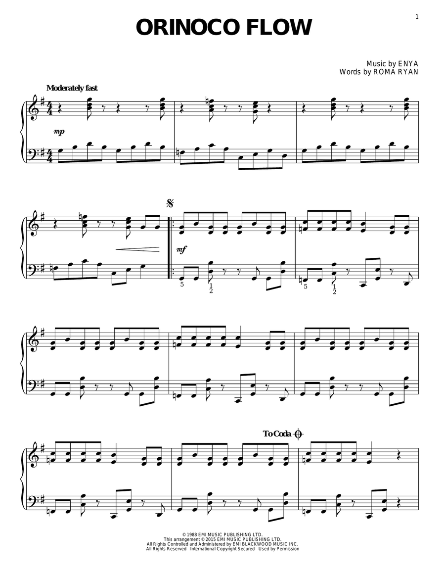 Orinoco Flow Piano Solo scores gallery preview page 1