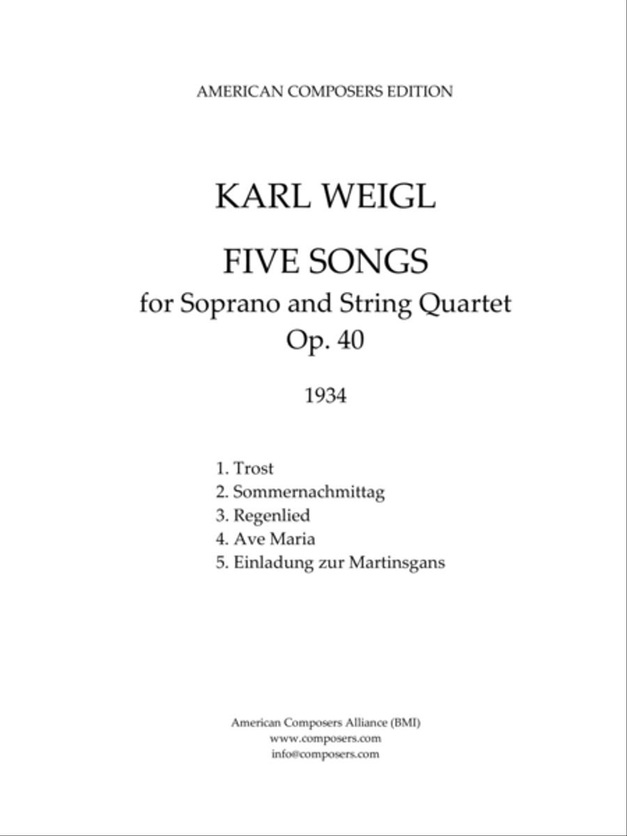 [WeiglK] Five Songs for Soprano and String Quartet String Quartet scores gallery preview page 3