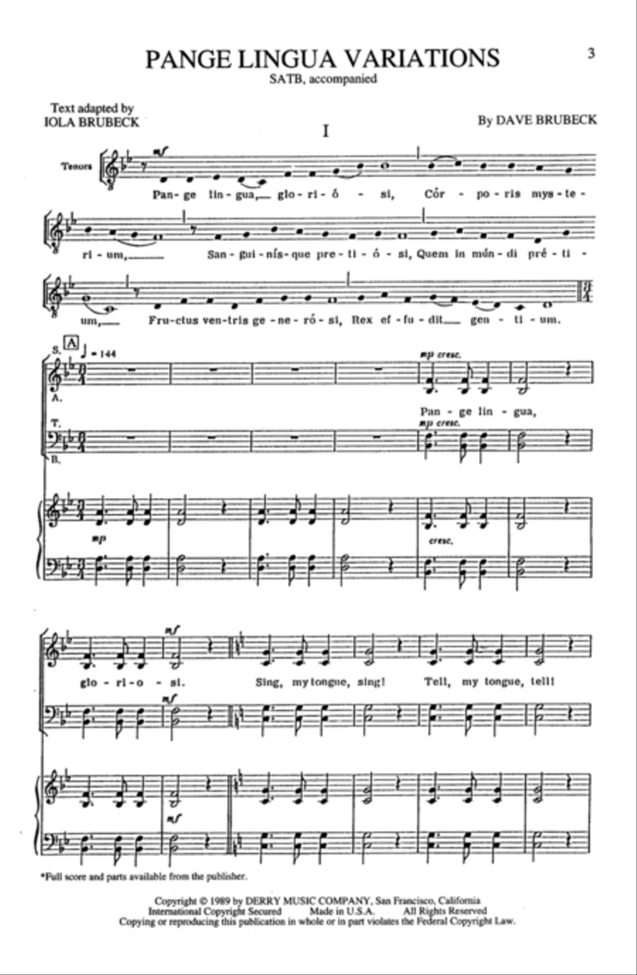 Pange Lingua Variations 4-Part scores gallery preview page 22
