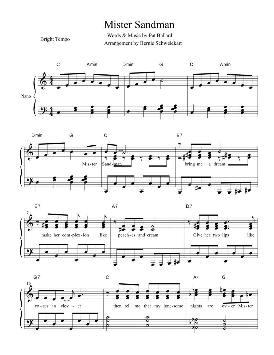 Mister Sandman Piano, Vocal, Guitar scores gallery preview page 1
