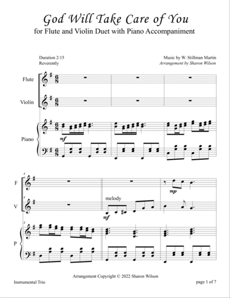 God Will Take Care of You (for Flute and Violin Duet with Piano Accompaniment) Flute scores gallery preview page 4