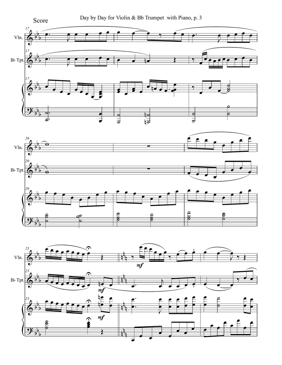DAY BY DAY (Violin & Bb Trumpet with Piano - Score & Part included) B-Flat Trumpet scores gallery preview page 4