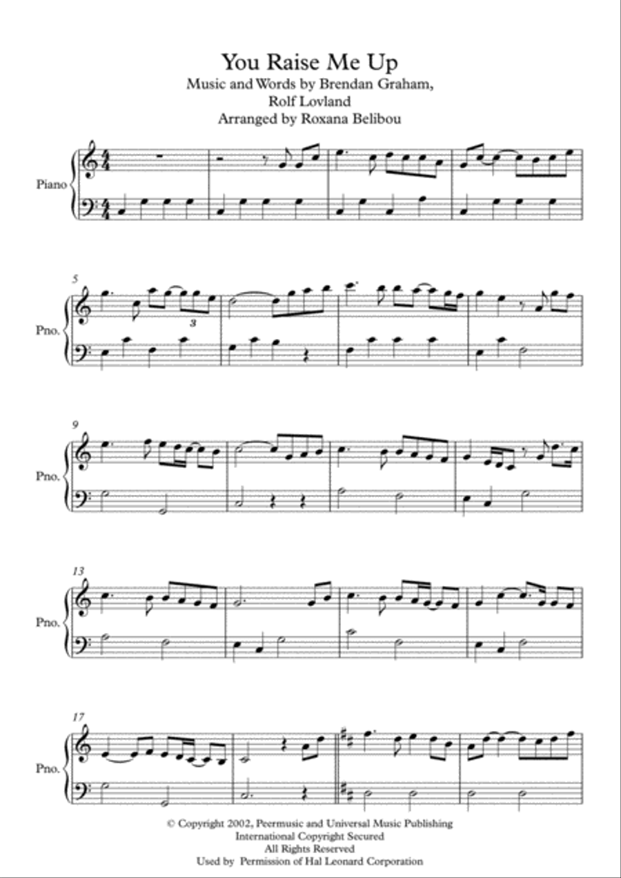 You Raise Me Up Easy Piano scores gallery preview page 1