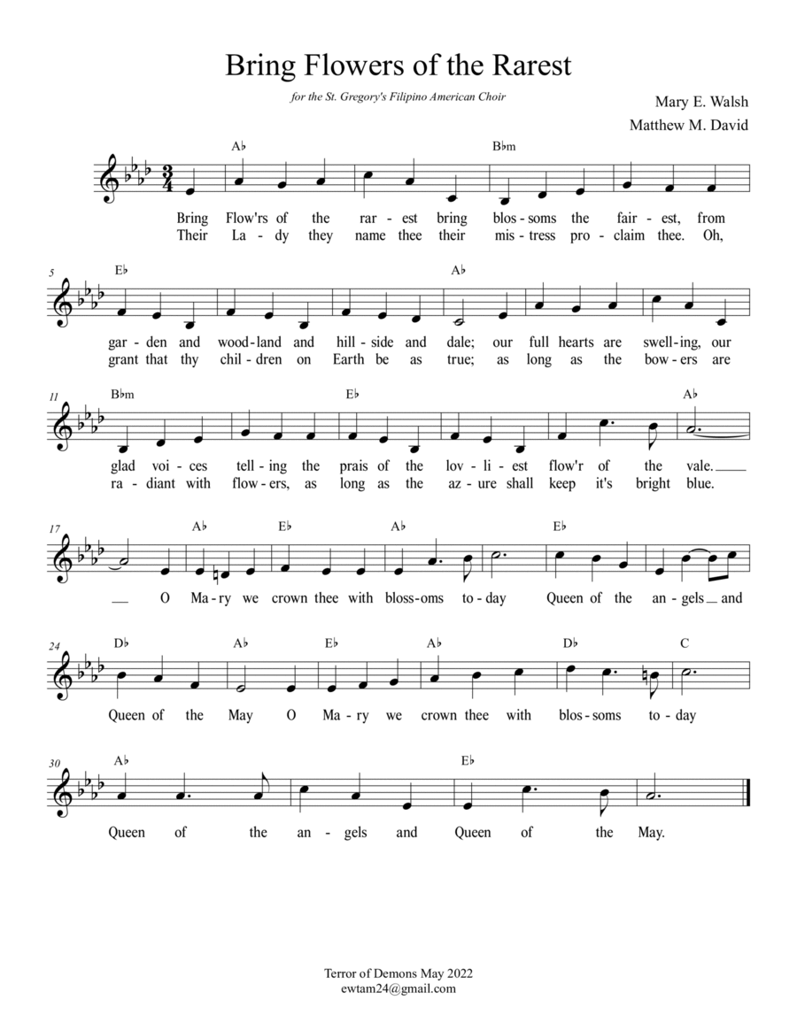 Bring Flowers of the Rarest Easy Piano scores gallery preview page 1