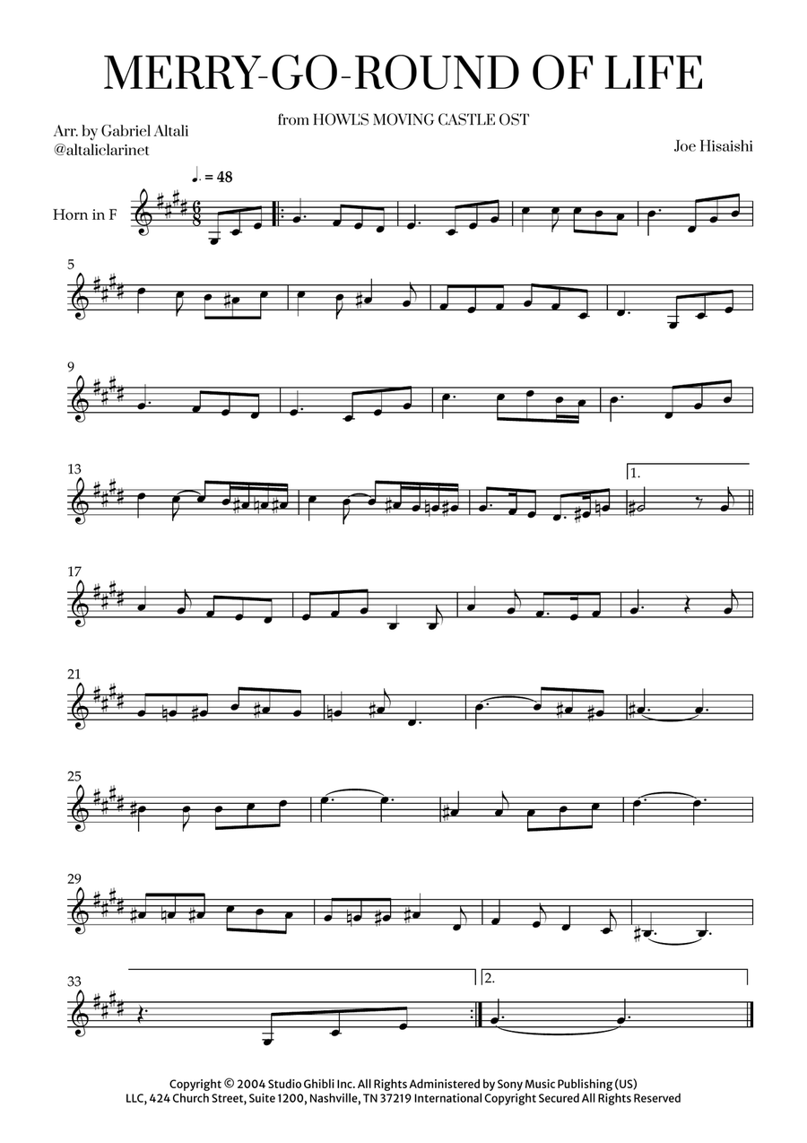 Merry-Go-Round Of Life Horn Solo scores gallery preview page 1
