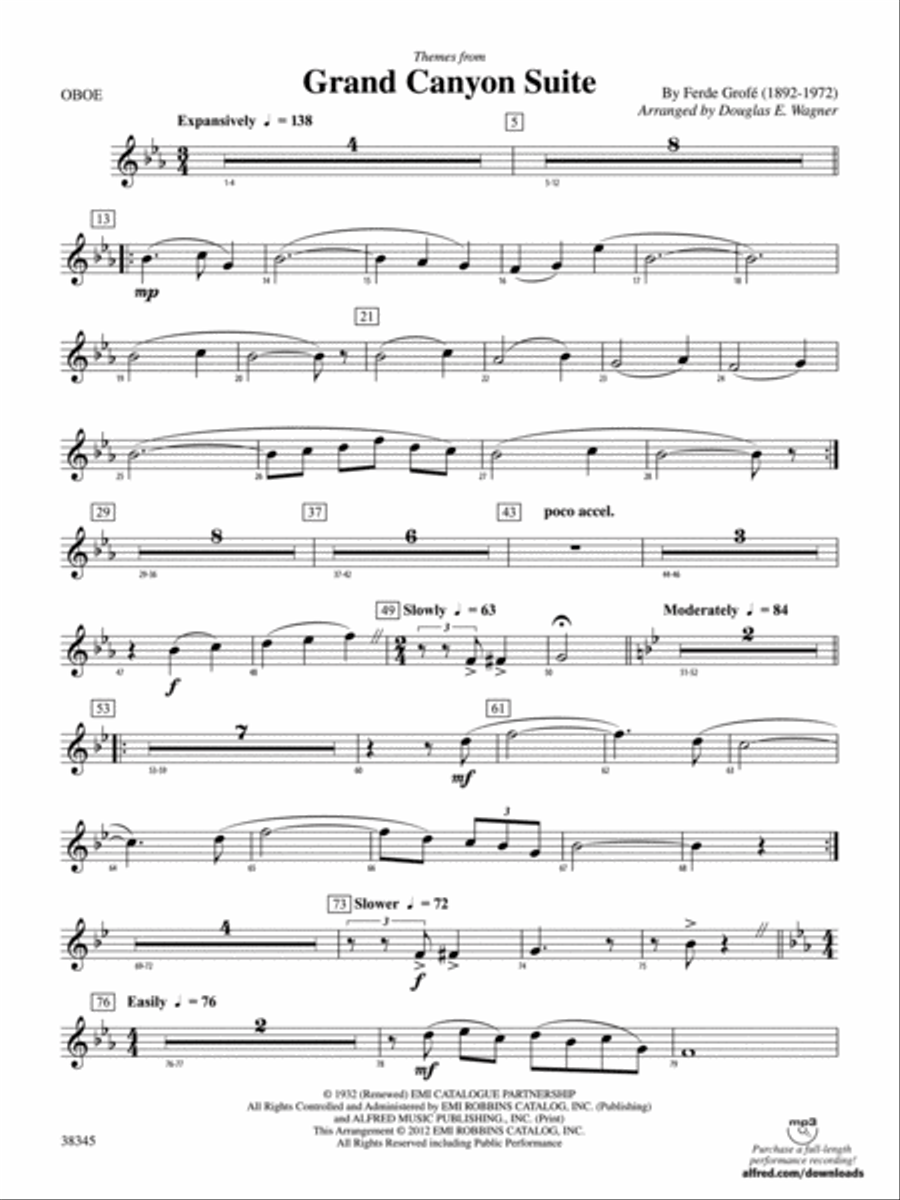 Grand Canyon Suite, Themes from: Oboe Concert Band scores gallery preview page 1
