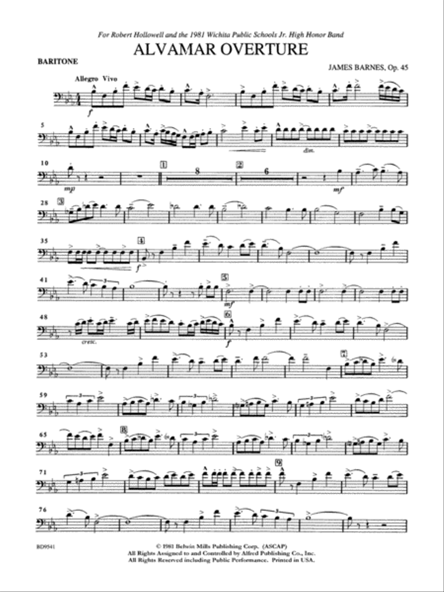 Alvamar Overture: Baritone B.C. Concert Band scores gallery preview page 1