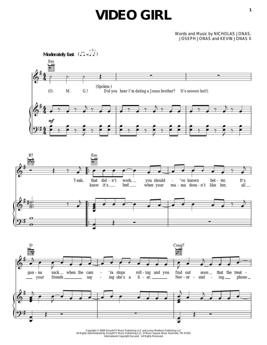 Video Girl Piano, Vocal, Guitar scores gallery preview page 1