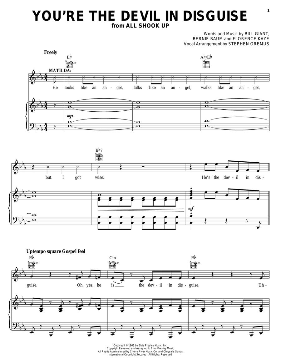 You're The Devil In Disguise Piano, Vocal, Guitar scores gallery preview page 1