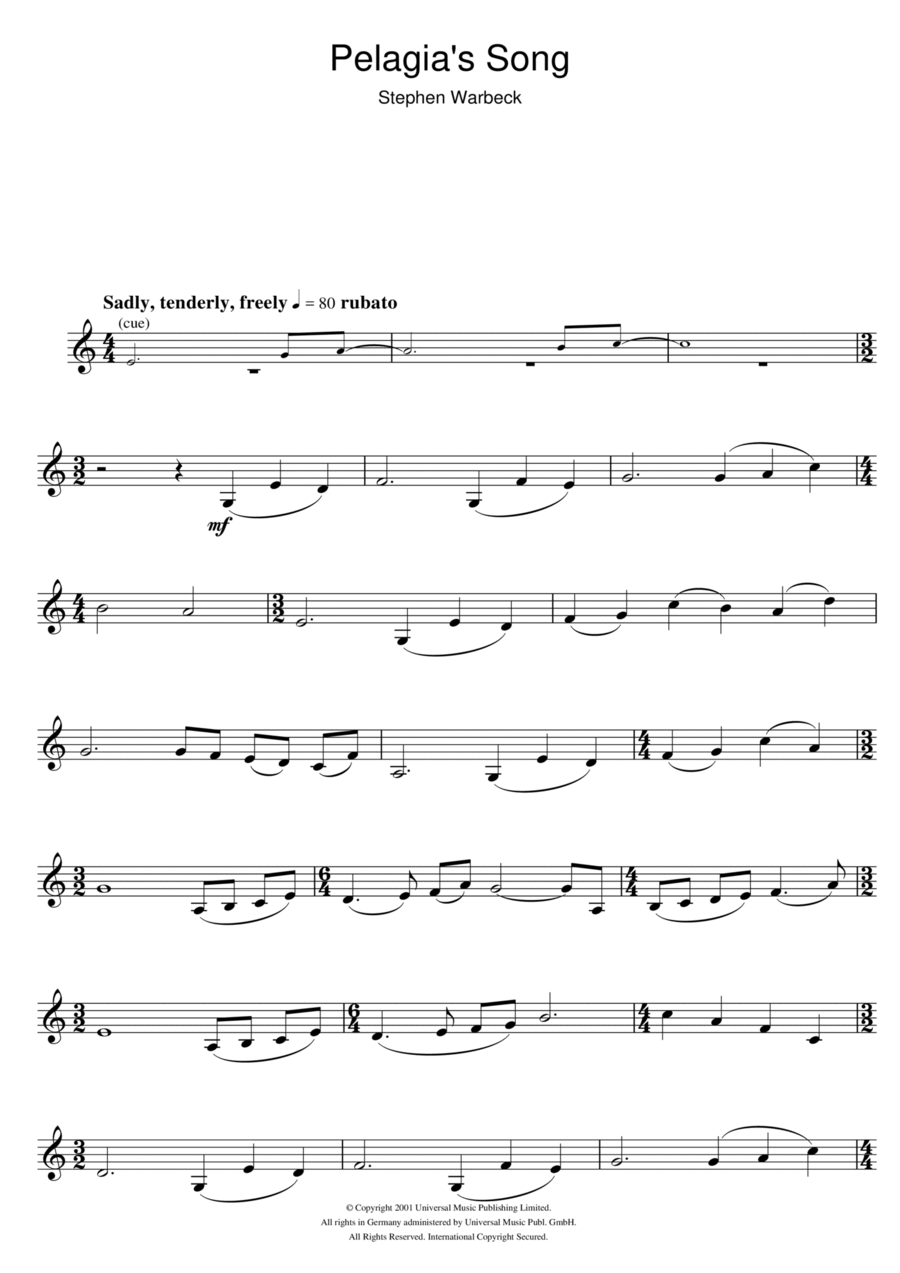 Pelagia's Song (from Captain Corelli's Mandolin) Flute Solo scores gallery preview page 1