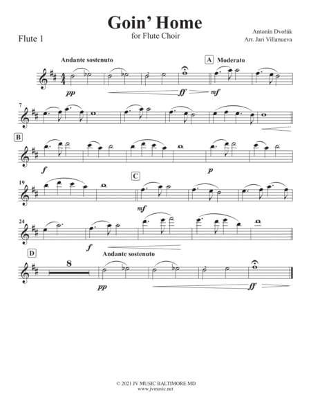 Goin' Home (GoingHome) by Antonin Dvorak for Flute Choir (6 Flutes and Alto Flute) image number null