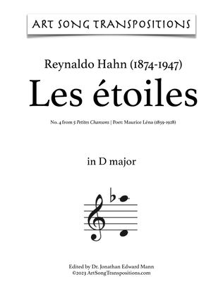 Book cover for HAHN: Les étoiles (transposed to D major)