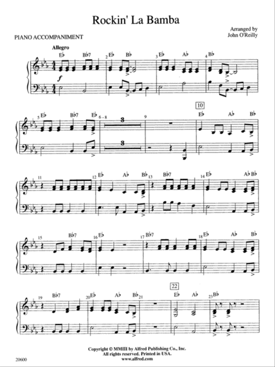 Rockin' La Bamba: Piano Accompaniment Concert Band scores gallery preview page 1