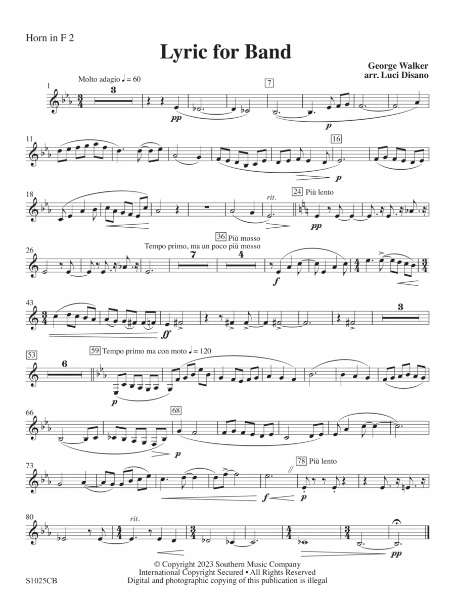 Lyric for Symphonic Band - Horn 2 Concert Band scores gallery preview page 1