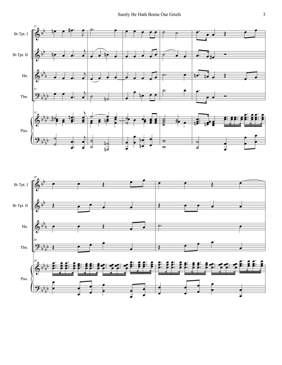 Surely He Hath Borne Our Griefs (Brass Quartet and Piano) Brass Quartet scores gallery preview page 3