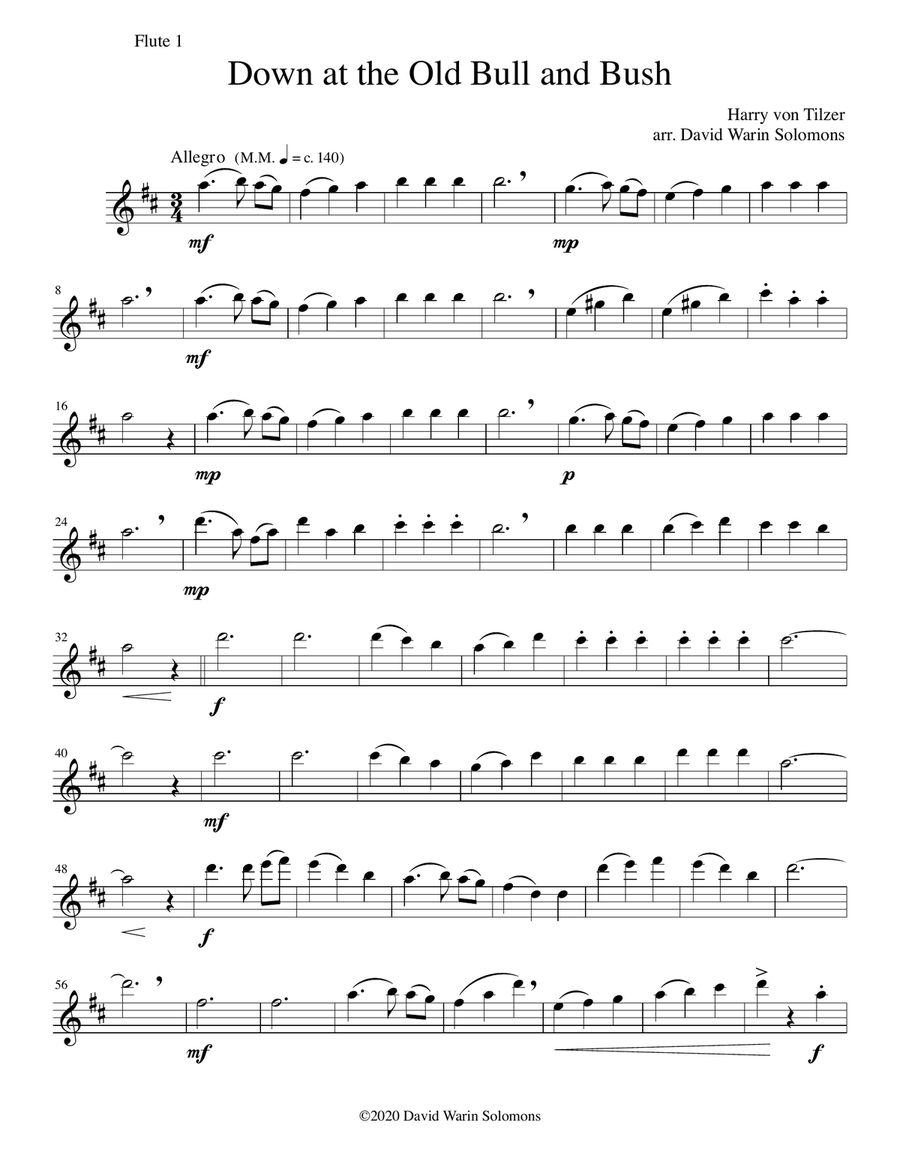 Down at the old Bull and Bush (Under the Anheuser bush) arranged for 2 flutes Flute Duet scores gallery preview page 4