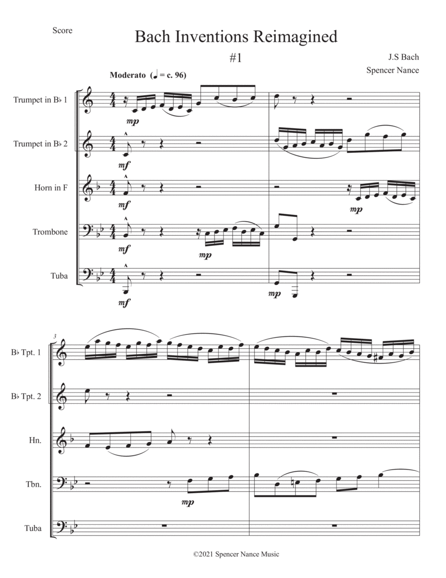 Bach Invention Reimagined #1 Brass Ensemble scores gallery preview page 1