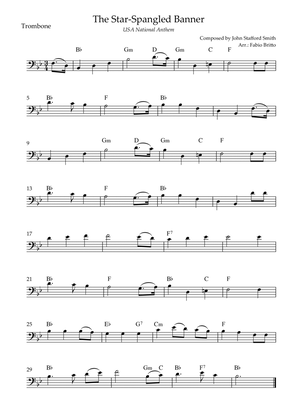 Book cover for The Star Spangled Banner (USA National Anthem) for Trombone Solo with Chords (Bb Major)