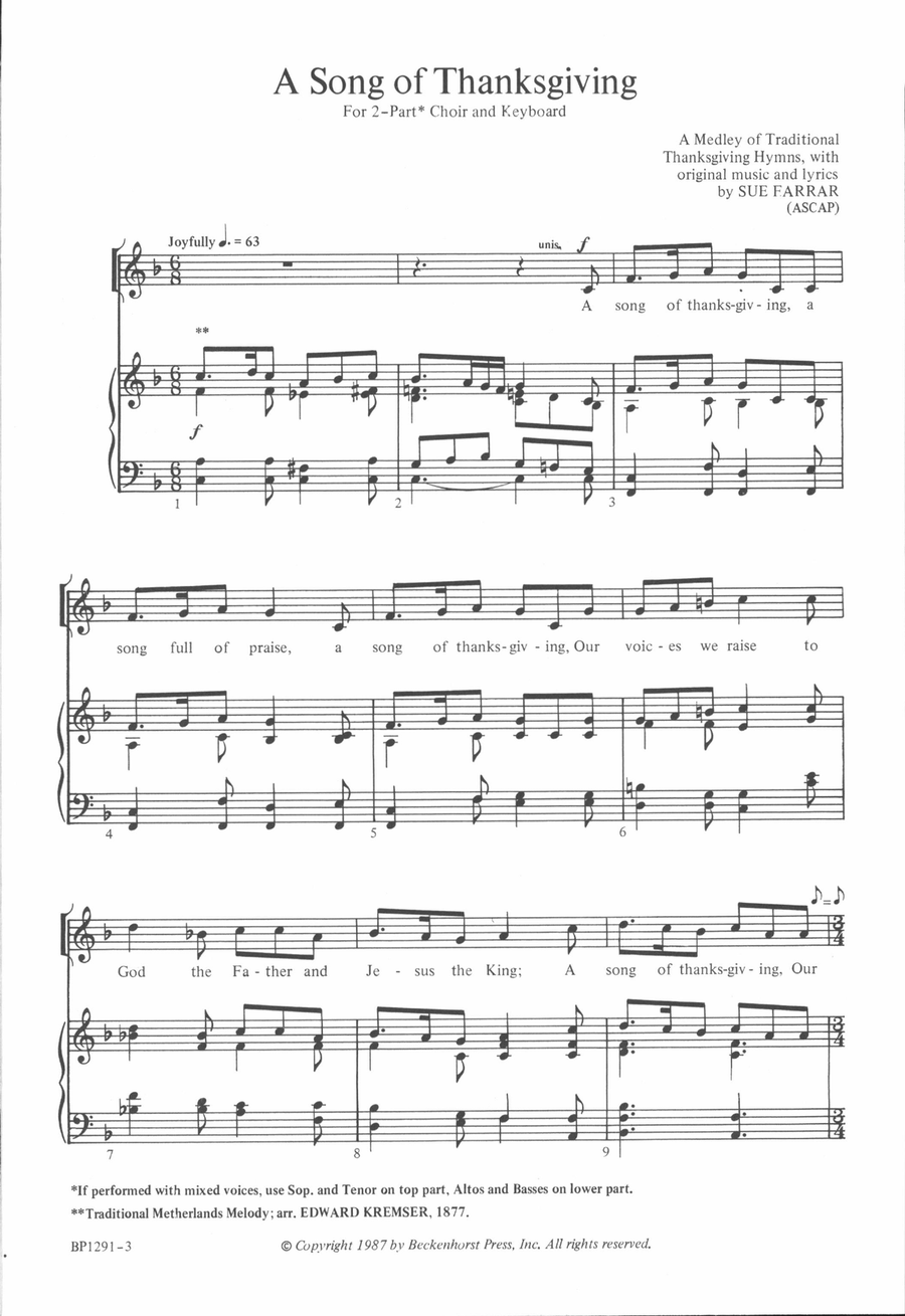A Song of Thanksgiving A Song of Thanksgiving Unison Choir scores gallery preview page 2