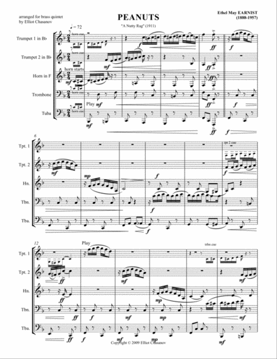 Peanuts-A Nutty Rag for brass quintet Brass Quintet scores gallery preview page 1