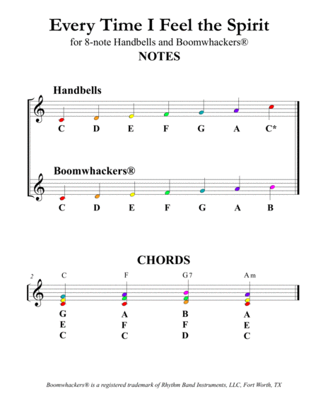 Every Time I Feel the Spirit (for 8-note Bells and Boomwhackers with Color Coded Notes) image number null