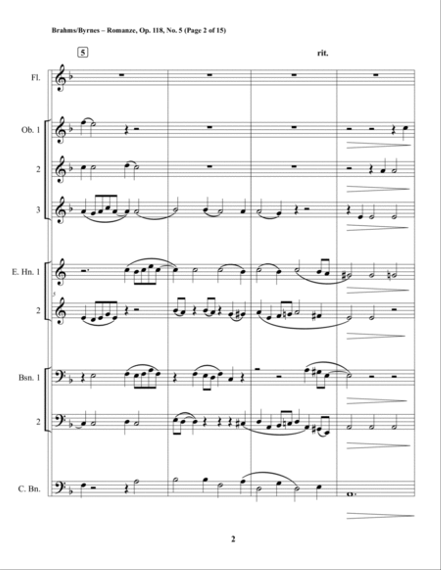 Johannes Brahms – Romanze, Op. 118, No. 5 (Double Reed Octet + Flute) Woodwind Ensemble scores gallery preview page 2