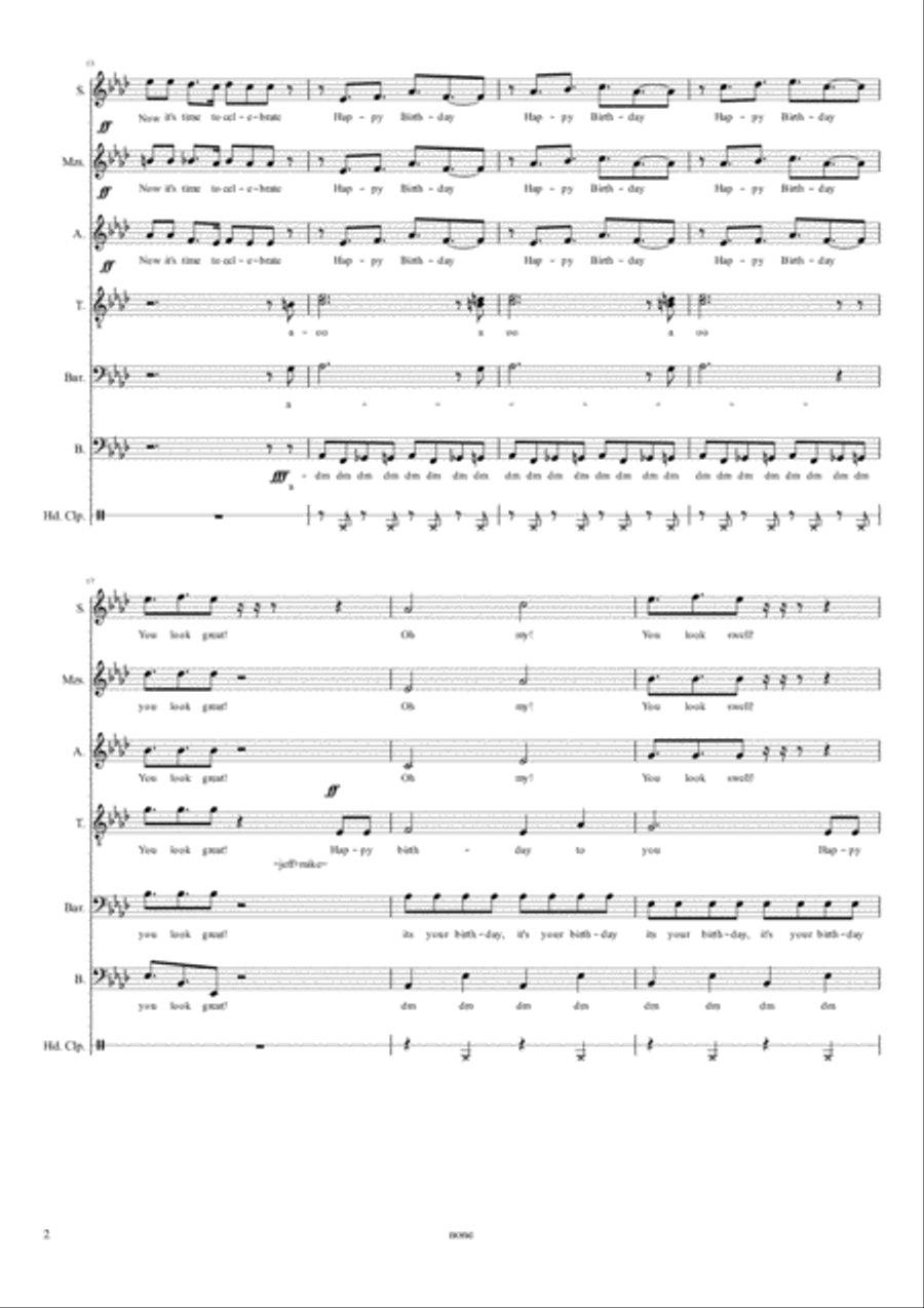 A Cappella arrangement of Happy Birthday...the audience sings along...and then a gospel party breaks A Cappella scores gallery preview page 2