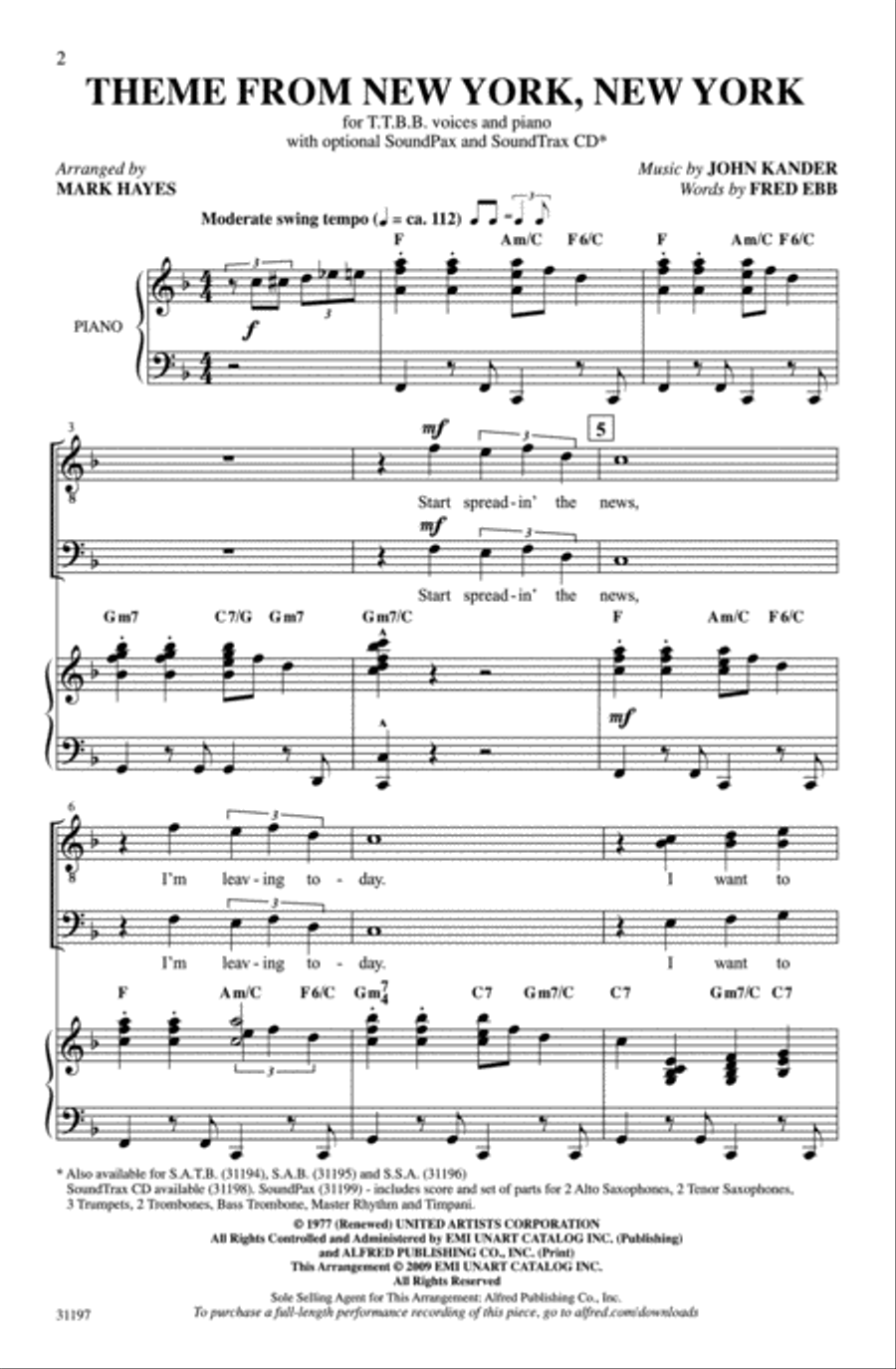 Theme from New York, New York Men's Choir scores gallery preview page 2