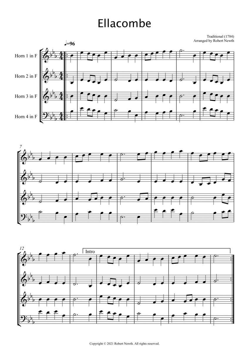 Ellacombe (Hymn Tune) for Horn Quartet image number null