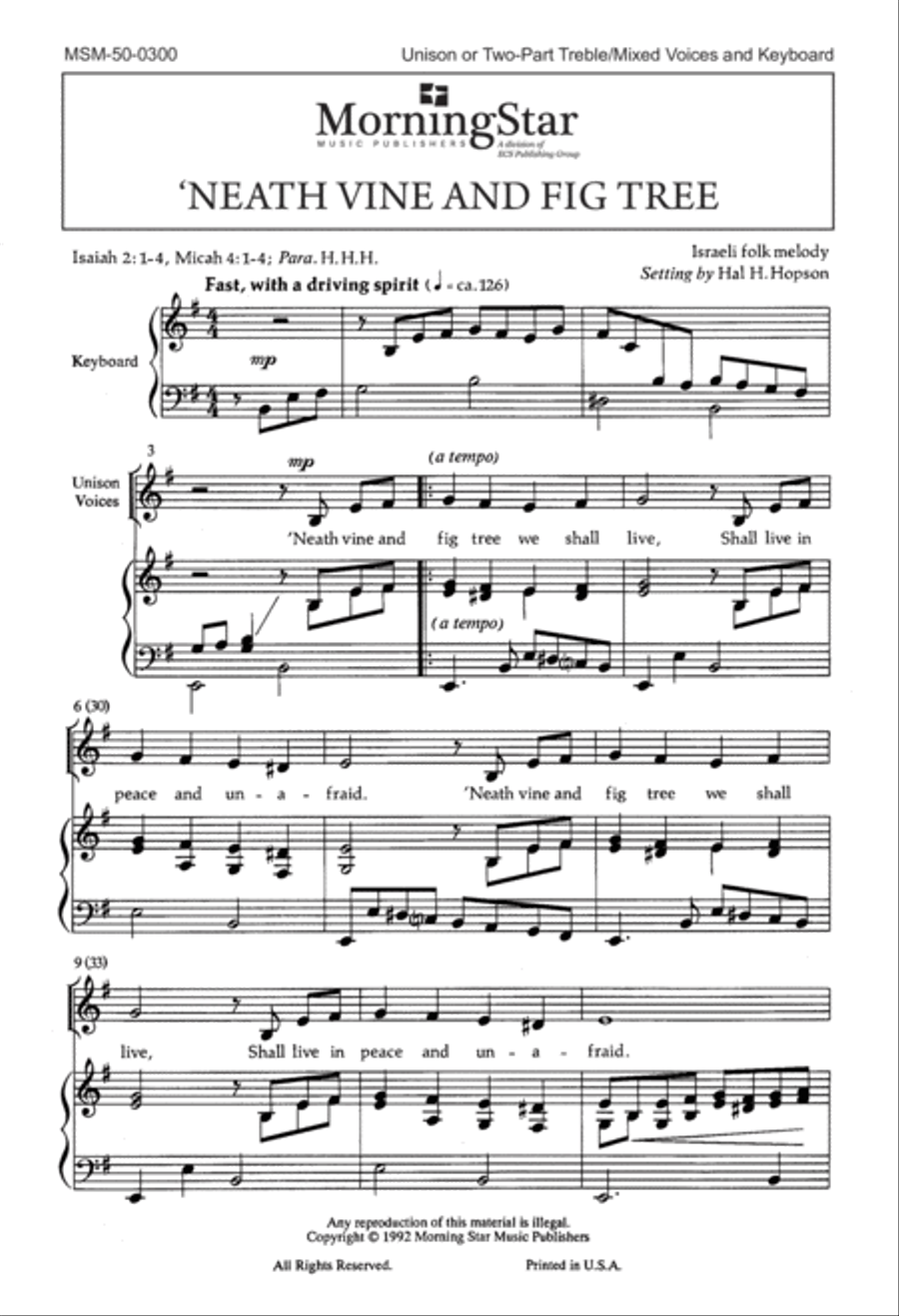 Neath Vine and Fig Tree Unison Choir scores gallery preview page 1