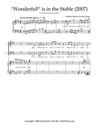 "Wonderful" is in the Stable, Christmas Carol : SATB Choir (Some Divisi) and Piano (2007 version)