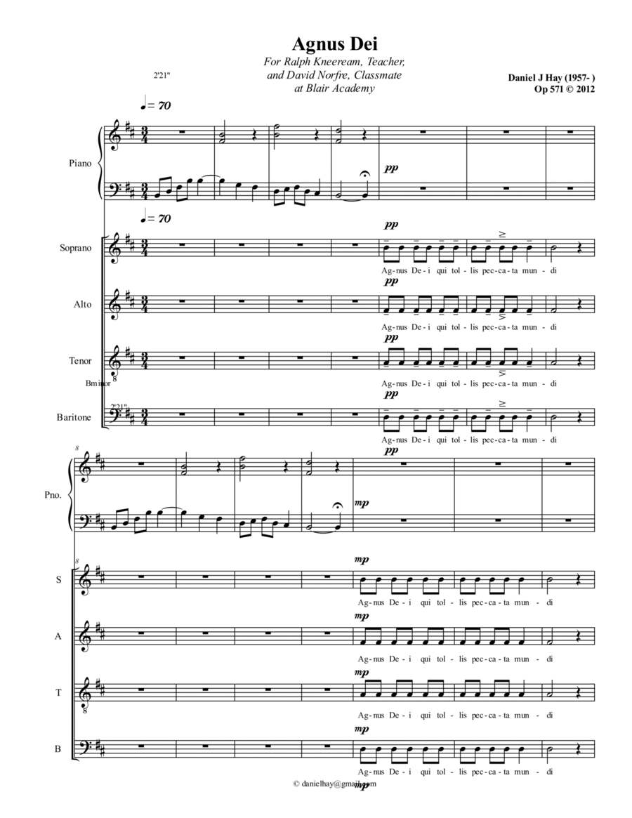Agnus Dei (Opus 571) -- SATB with Piano or Organ image number null