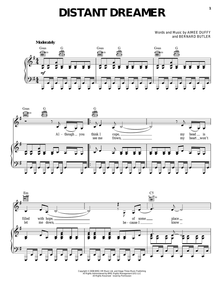 Distant Dreamer Piano, Vocal, Guitar scores gallery preview page 1