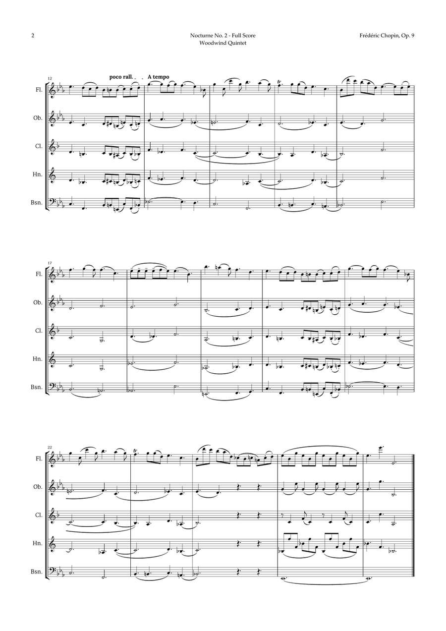 Nocturne by Chopin for Woodwind Quintet Woodwind Quintet scores gallery preview page 2
