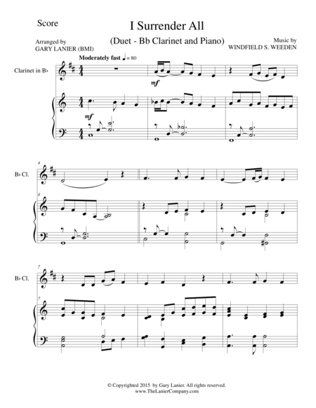 I SURRENDER ALL (Duet – Bb Clarinet and Piano/Score and Parts) image number null