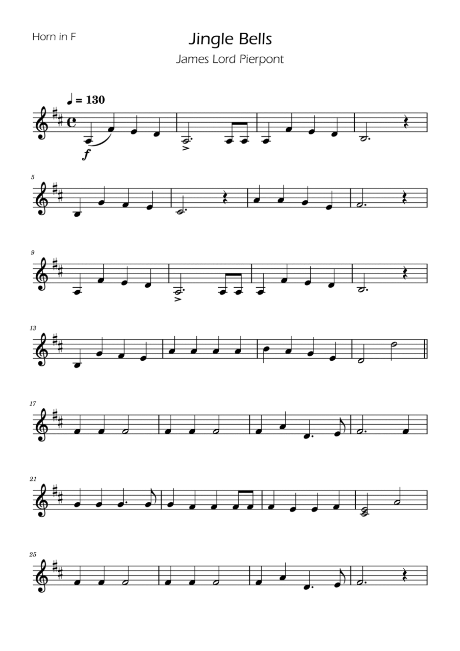 Jingle Bells - French Horn Solo Horn Solo scores gallery preview page 1